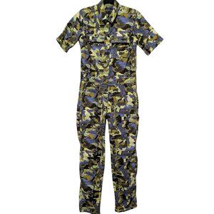 BP x Wildfang Womens Sz XXS Yellow Camo Utility Short Sleeve One Piece Jumpsuit